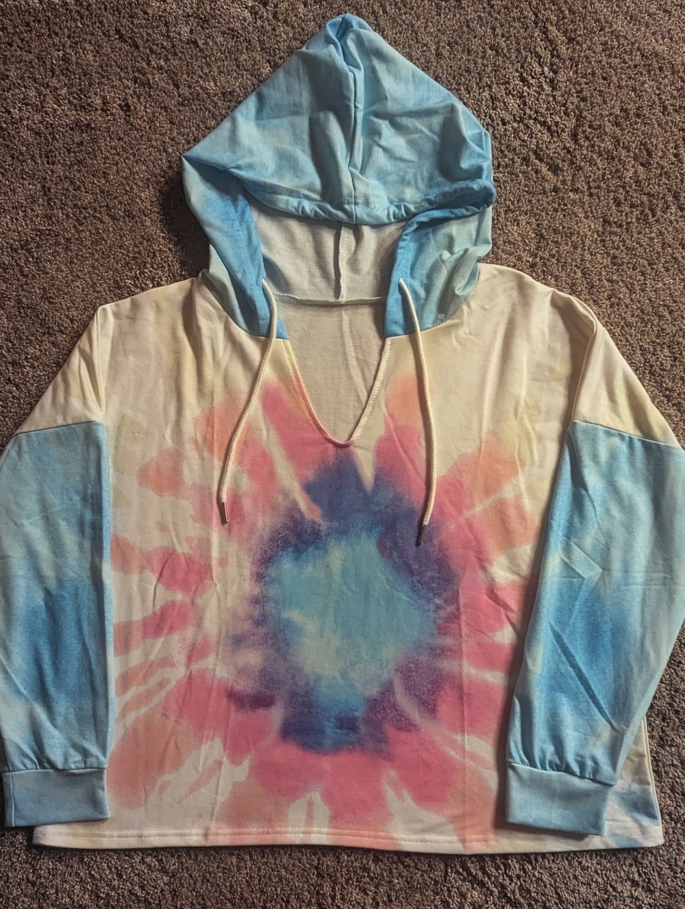 Women's Oversized Tie-Dye Lightweight Hoodie - Blue, Pink & Cream Size L